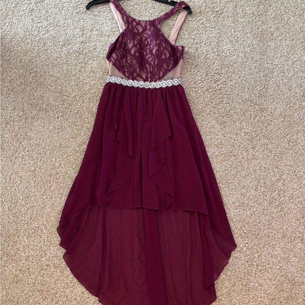 City Studio Burgundy Lace Formal Kids Dress